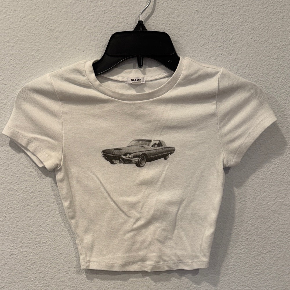 Garage White Short Sleeve Tee with Car Graphic